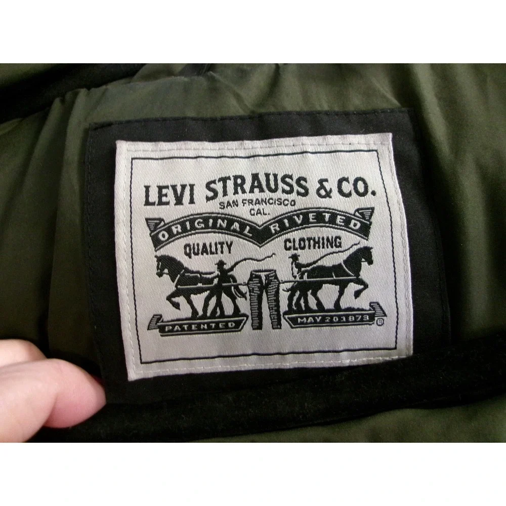 Levi Mens Small Puffer Parka Jacket Black Hooded Quilted Utility LM0RP320